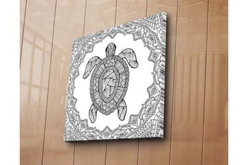 Lerretsbilde 45x45 cm - Skilpadde i geometrisk stil omgitt av dekorative mønstre - Svart / Hvit - Interiør - Maleri & posters - Lerretsbilder
