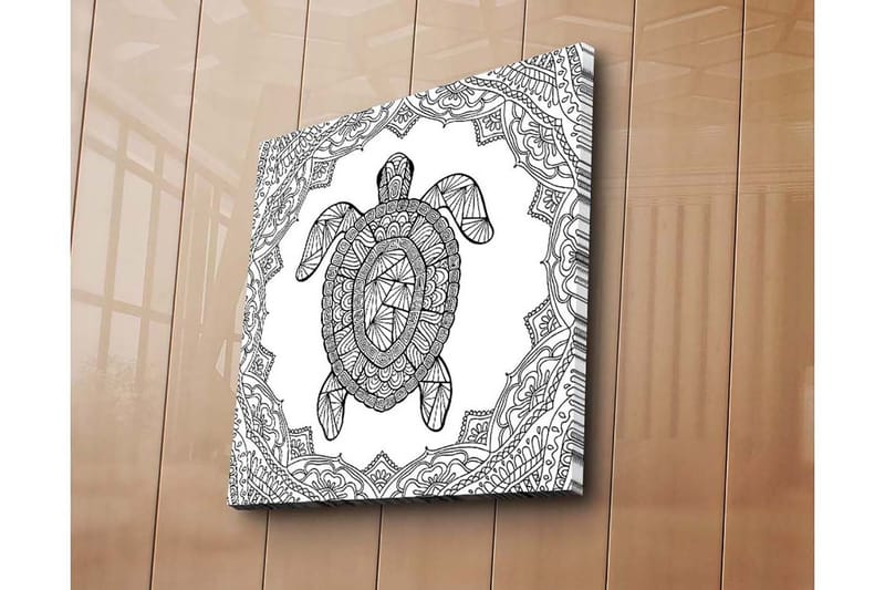 Lerretsbilde 45x45 cm - Skilpadde i geometrisk stil omgitt av dekorative mønstre - Svart / Hvit - Interiør - Maleri & posters - Lerretsbilder