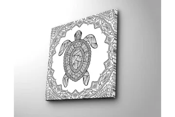 Lerretsbilde 45x45 cm - Skilpadde i geometrisk stil omgitt av dekorative mønstre - Svart / Hvit - Interiør - Maleri & posters - Lerretsbilder