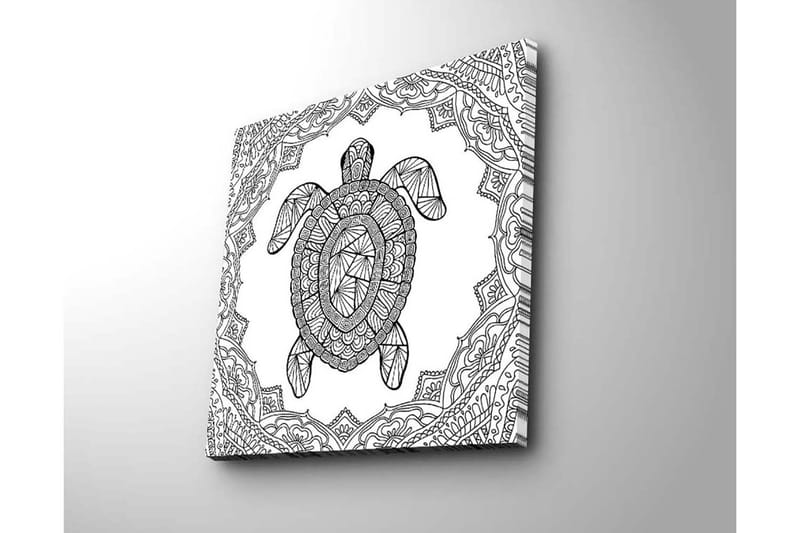 Lerretsbilde 45x45 cm - Skilpadde i geometrisk stil omgitt av dekorative mønstre - Svart / Hvit - Interiør - Maleri & posters - Lerretsbilder