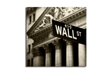 Lerretsbilde 45x45 cm - Skilt med teksten WALL ST i fokus - Svart / Hvit / Grå - Interiør - Maleri & posters - Lerretsbilder