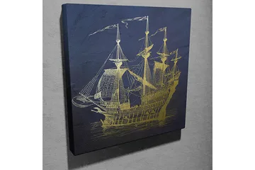 Lerretsbilde 45x45 cm - Skip i gull mot en mørkeblå bakgrunn - Mørk blå / Gull - Interiør - Maleri & posters - Lerretsbilder