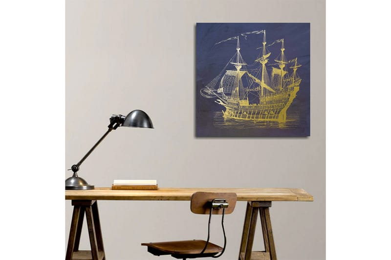 Lerretsbilde 45x45 cm - Skip i gull mot en mørkeblå bakgrunn - Mørk blå / Gull - Interiør - Maleri & posters - Lerretsbilder