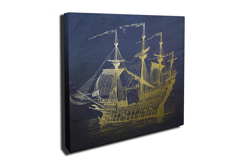 Lerretsbilde 45x45 cm - Skip i gull mot en mørkeblå bakgrunn - Mørk blå / Gull - Interiør - Maleri & posters - Lerretsbilder