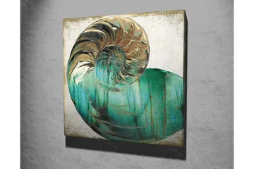 Lerretsbilde 45x45 cm - Skjell med spiralstruktur og turkise fargetoner - Turkis / Gull / Hvit - Interiør - Maleri & posters - Lerretsbilder