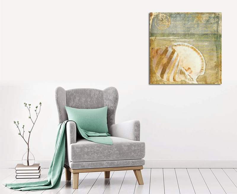 Lerretsbilde 45x45 cm - Skjell med subtile detaljer og teksturer, Beige / Blå / Grønn