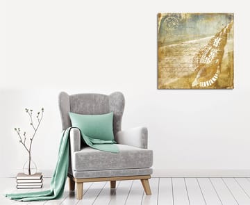 Lerretsbilde 45x45 cm - Skjell med vintage-inspirert bakgrunn og håndskrevet tekst - Beige / Brun / Lys blå - Interiør - Maleri & posters - Lerretsbilder