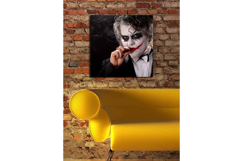Lerretsbilde 45x45 cm - Skummel figur med klovnesminke og sigar - Hvit / Svart / Rød - Interiør - Maleri & posters - Lerretsbilder