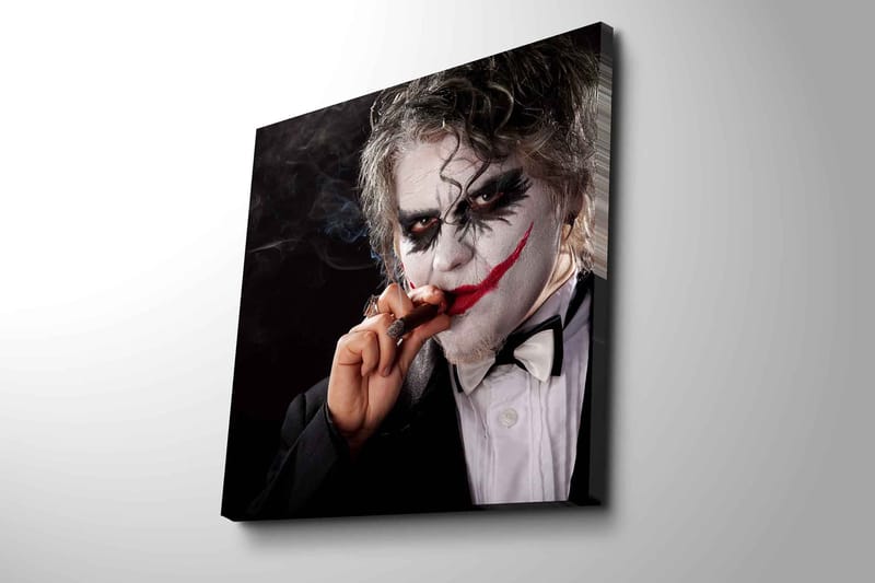 Lerretsbilde 45x45 cm - Skummel figur med klovnesminke og sigar - Hvit / Svart / Rød - Interiør - Maleri & posters - Lerretsbilder