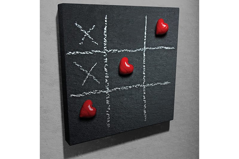 Lerretsbilde 45x45 cm - Spillbrett for tre på rad med hjerter som spillbrikker - Rød / Hvit / Svart - Interiør - Maleri & posters - Lerretsbilder