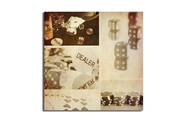 Lerretsbilde 45x45 cm - Spillrelatert komposisjon med terninger og brikker - Grå / Hvit / Beige - Interiør - Maleri & posters - Lerretsbilder