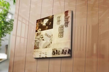 Lerretsbilde 45x45 cm - Spillrelatert komposisjon med terninger og brikker - Grå / Hvit / Beige - Interiør - Maleri & posters - Lerretsbilder