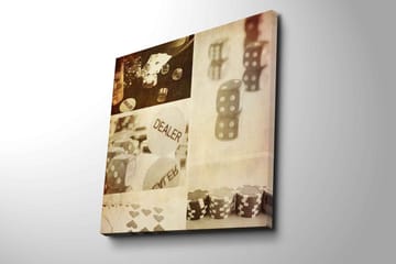 Lerretsbilde 45x45 cm - Spillrelatert komposisjon med terninger og brikker - Grå / Hvit / Beige - Interiør - Maleri & posters - Lerretsbilder