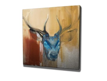 Lerretsbilde 45x45 cm - Statlig hjort med blått hode og majestetiske horn - Blå / Brun / Beige - Interiør - Maleri & posters - Lerretsbilder