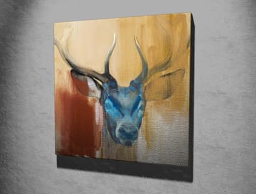 Lerretsbilde 45x45 cm - Statlig hjort med blått hode og majestetiske horn - Blå / Brun / Beige - Interiør - Maleri & posters - Lerretsbilder