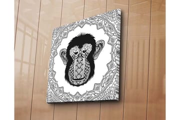 Lerretsbilde 45x45 cm - Stilisert ape med detaljert mønster - Svart / Hvit - Interiør - Maleri & posters - Lerretsbilder