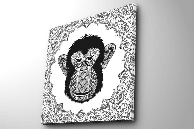 Lerretsbilde 45x45 cm - Stilisert ape med detaljert mønster - Svart / Hvit - Interiør - Maleri & posters - Lerretsbilder