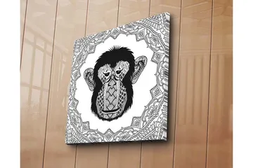 Lerretsbilde 45x45 cm - Stilisert ape med detaljert mønster - Svart / Hvit - Interiør - Maleri & posters - Lerretsbilder