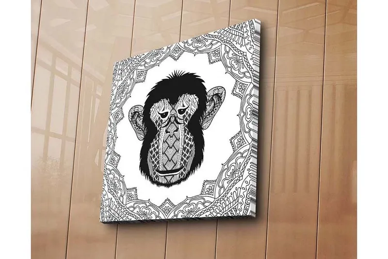 Lerretsbilde 45x45 cm - Stilisert ape med detaljert mønster - Svart / Hvit - Interiør - Maleri & posters - Lerretsbilder