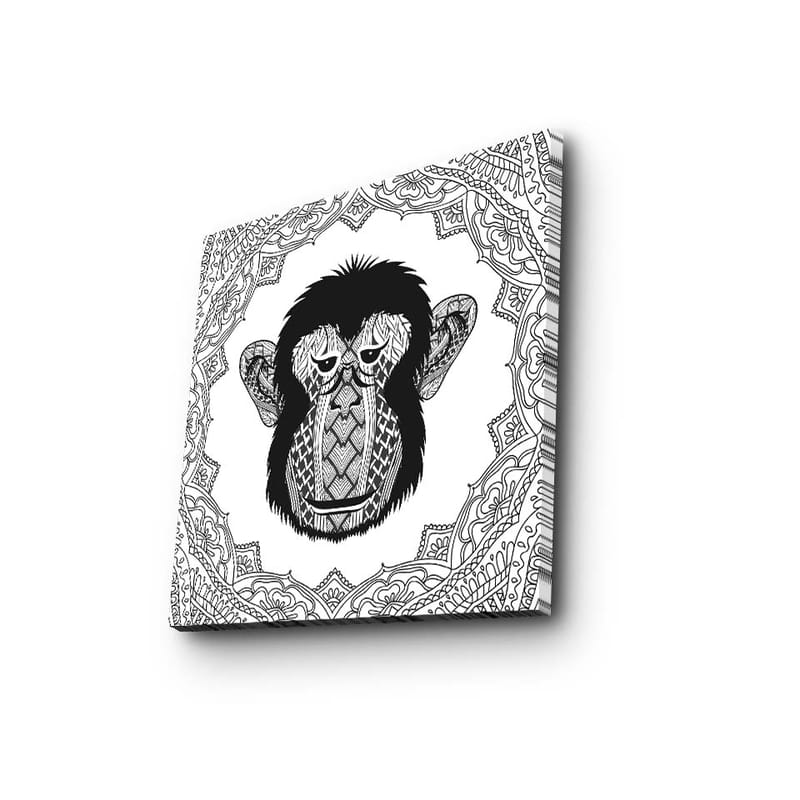 Lerretsbilde 45x45 cm - Stilisert ape med intrikate mønstre - Svart / Hvit - Interiør - Maleri & posters - Lerretsbilder