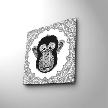 Lerretsbilde 45x45 cm - Stilisert ape med intrikate mønstre - Svart / Hvit - Interiør - Maleri & posters - Lerretsbilder