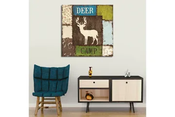 Lerretsbilde 45x45 cm - Stilisert bilde av en elg i lappeteppedesign - Brun / Grønn / Blå - Interiør - Maleri & posters - Lerretsbilder