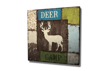 Lerretsbilde 45x45 cm - Stilisert bilde av en elg i lappeteppedesign - Brun / Grønn / Blå - Interiør - Maleri & posters - Lerretsbilder