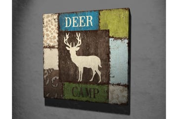 Lerretsbilde 45x45 cm - Stilisert bilde av en elg i lappeteppedesign - Brun / Grønn / Blå - Interiør - Maleri & posters - Lerretsbilder