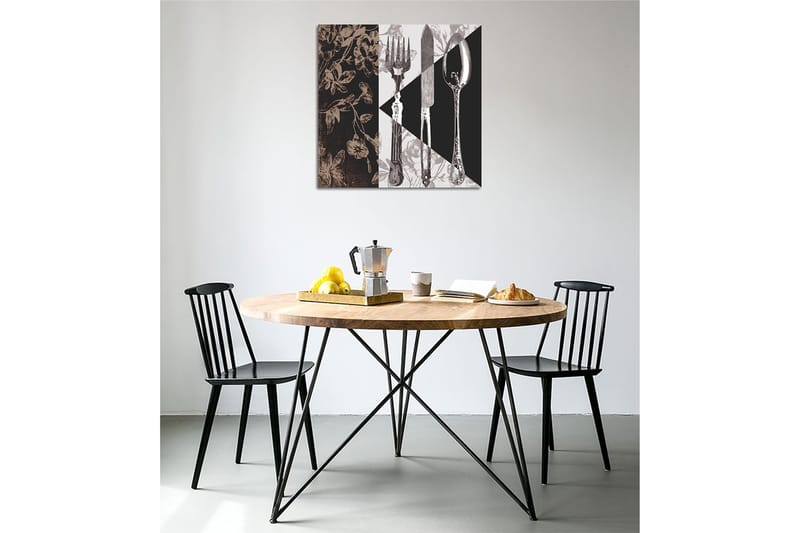 Lerretsbilde 45x45 cm - Stilisert komposisjon av bestikk og blomster - Svart / Grå / Beige - Interiør - Maleri & posters - Lerretsbilder