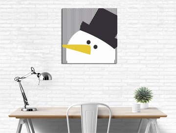 Lerretsbilde 45x45 cm - Stilisert snømann med hatt og gult nebb - Svart / Hvit / Gul - Interiør - Maleri & posters - Lerretsbilder