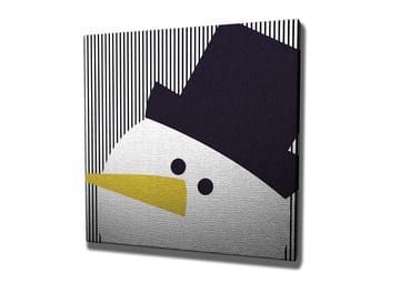 Lerretsbilde 45x45 cm - Stilisert snømann med hatt og gult nebb - Svart / Hvit / Gul - Interiør - Maleri & posters - Lerretsbilder