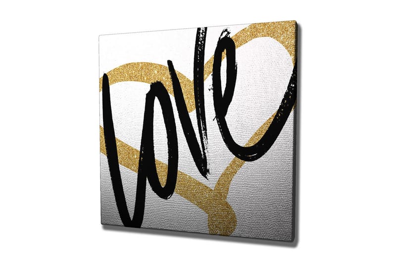 Lerretsbilde 45x45 cm - Stilisert tekst med ordet love i svart og gull, Svart / Gull