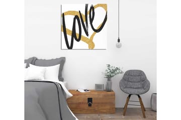 Lerretsbilde 45x45 cm - Stilisert tekst med ordet love i svart og gull - Svart / Gull - Interiør - Maleri & posters - Lerretsbilder