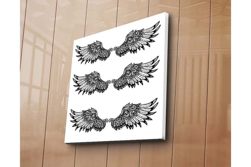 Lerretsbilde 45x45 cm - Stiliserte fuglevinger i symmetrisk arrangement, Svart / Hvit
