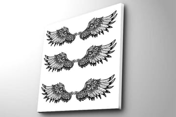 Lerretsbilde 45x45 cm - Stiliserte fuglevinger i symmetrisk arrangement - Svart / Hvit - Interiør - Maleri & posters - Lerretsbilder