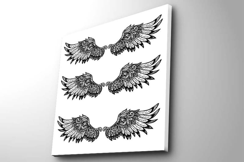 Lerretsbilde 45x45 cm - Stiliserte fuglevinger i symmetrisk arrangement - Svart / Hvit - Interiør - Maleri & posters - Lerretsbilder