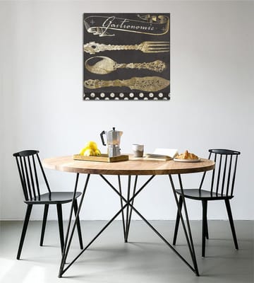 Lerretsbilde 45x45 cm - Stiliserte kjøkkenredskaper i gull mot mørk bakgrunn - Gull / Svart - Interiør - Maleri & posters - Lerretsbilder