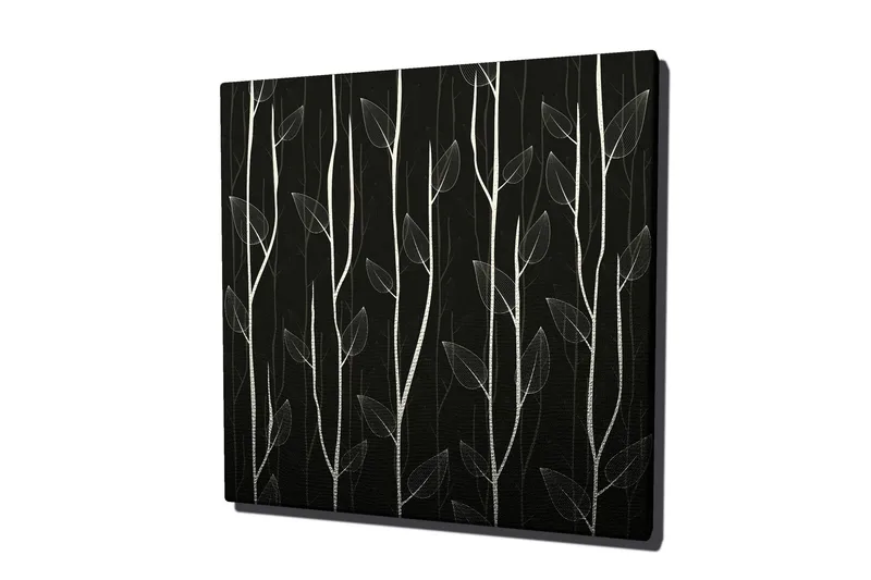 Lerretsbilde 45x45 cm - Stiliserte planter mot en mørk bakgrunn - Hvit / Svart - Interiør - Maleri & posters - Lerretsbilder