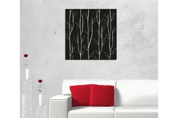 Lerretsbilde 45x45 cm - Stiliserte planter mot en mørk bakgrunn - Hvit / Svart - Interiør - Maleri & posters - Lerretsbilder