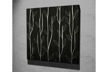 Lerretsbilde 45x45 cm - Stiliserte planter mot en mørk bakgrunn - Hvit / Svart - Interiør - Maleri & posters - Lerretsbilder