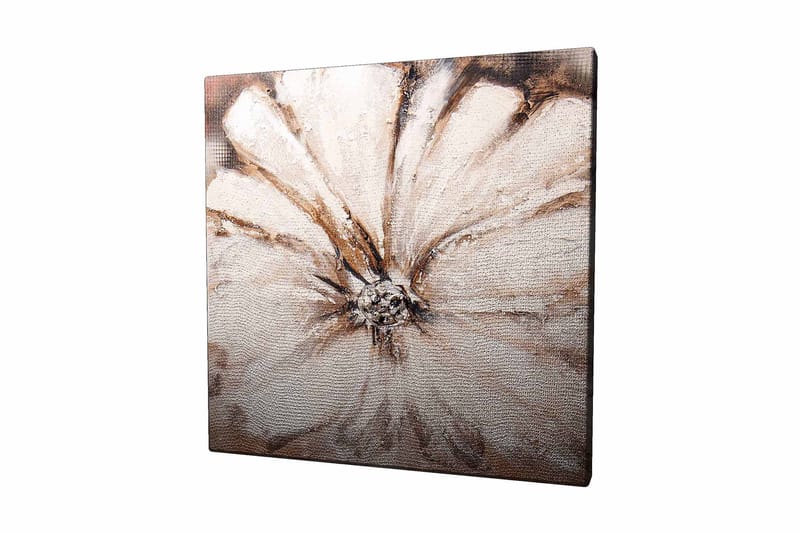 Lerretsbilde 45x45 cm - Storslått blomst i myke, nøytrale toner, Hvit / Beige / Brun