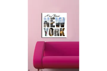 Lerretsbilde 45x45 cm - Storslått kollasj av New Yorks ikoniske landemerker - Gul / Blå / Grå - Interiør - Maleri & posters - Lerretsbilder