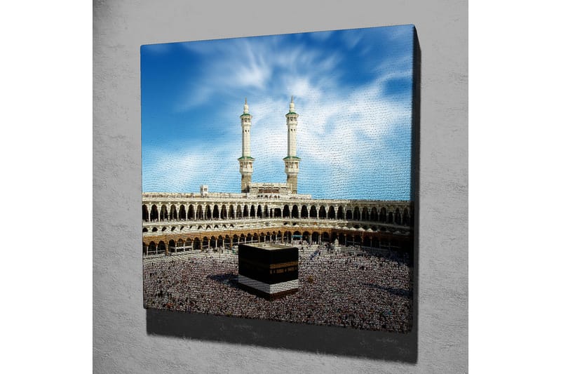 Lerretsbilde 45x45 cm - Storslått utsikt over den hellige Kaaba omgitt av pilegrimer i Mekka - Svart / Hvit / Beige - Interiør - Maleri & posters - Lerretsbilder