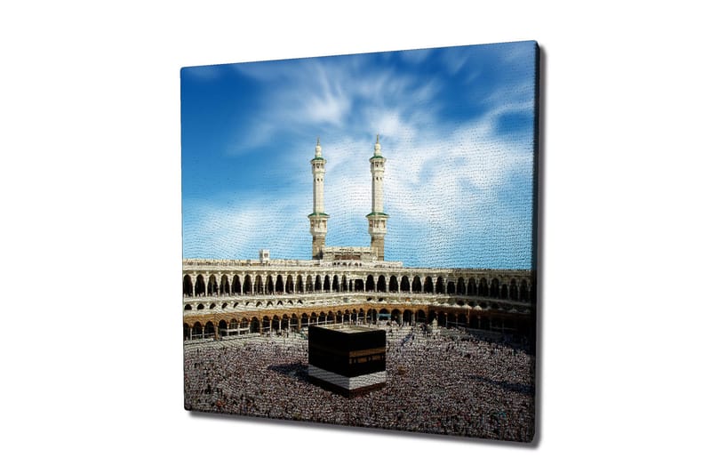 Lerretsbilde 45x45 cm - Storslått utsikt over den hellige Kaaba omgitt av pilegrimer i Mekka - Svart / Hvit / Beige - Interiør - Maleri & posters - Lerretsbilder