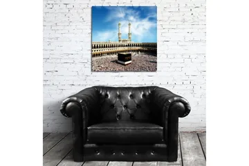 Lerretsbilde 45x45 cm - Storslått utsikt over den hellige Kaaba omgitt av pilegrimer i Mekka - Svart / Hvit / Beige - Interiør - Maleri & posters - Lerretsbilder