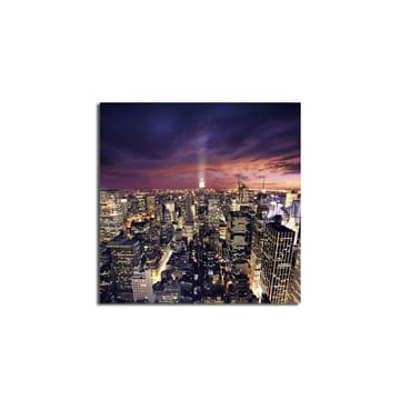 Lerretsbilde 45x45 cm - Storslått utsikt over en by i skumringen med glitrende lys - Mørk blå / Lilla / Gull - Interiør - Maleri & posters - Lerretsbilder