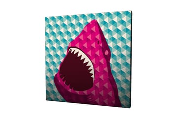 Lerretsbilde 45x45 cm - Stort, åpent haihode i fargerik stil - Rosa / Turkis / Hvit - Interiør - Maleri & posters - Lerretsbilder