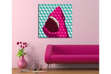 Lerretsbilde 45x45 cm - Stort, åpent haihode i fargerik stil - Rosa / Turkis / Hvit - Interiør - Maleri & posters - Lerretsbilder