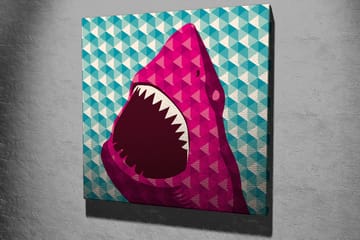 Lerretsbilde 45x45 cm - Stort, åpent haihode i fargerik stil - Rosa / Turkis / Hvit - Interiør - Maleri & posters - Lerretsbilder