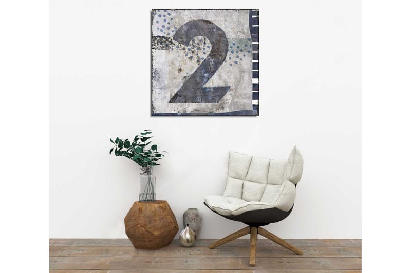 Lerretsbilde 45x45 cm - Stort nummer to i en abstrakt komposisjon - Blå / Grå / Hvit - Interiør - Maleri & posters - Lerretsbilder